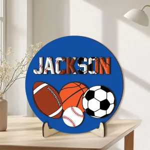 Personalized Sport Wooden Plaque, Multiple Sports Wooden Sign, Custom Name Wood Sign, Sport Gift For Son, Daughter, Boy, Girl, Kid