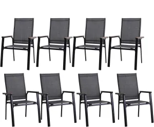 PHI VILLA Outdoor Stackable Aluminum Chairs, Lightweight Frame with Extra Wide Seat & Armrest, Sling Fabric Stackable Space Saving for All Weather, Set of 8