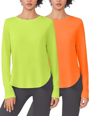 PINSPARK 2 Pack Long Sleeve Shirts for Women UV Protection Soft Workout Tops Quick Dry Lightweight for Hiking Yoga Gym