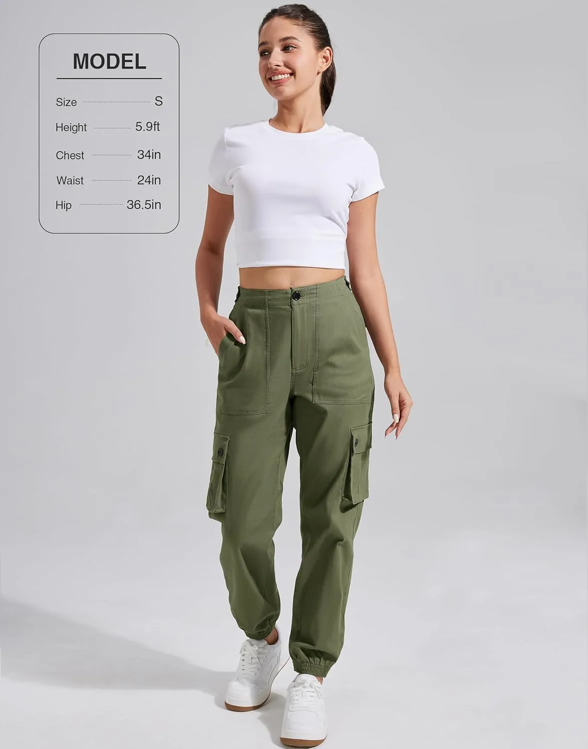 Pioneer Camp Women's Stretchy Cargo Pants with Pockets High-Rise Casual Hiking Cotton Joggers Adjustable Waistband with Belt