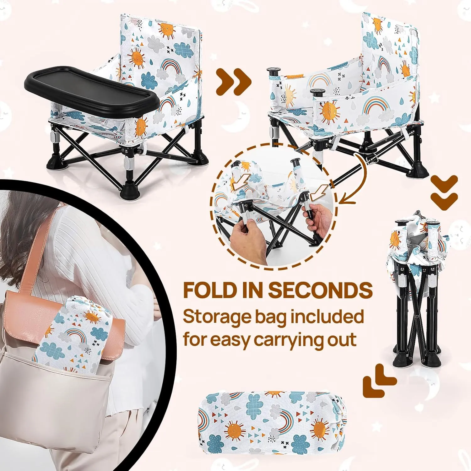 Portable Baby Chair Baby Booster Seat, Toddler Camping Chair(Sun)