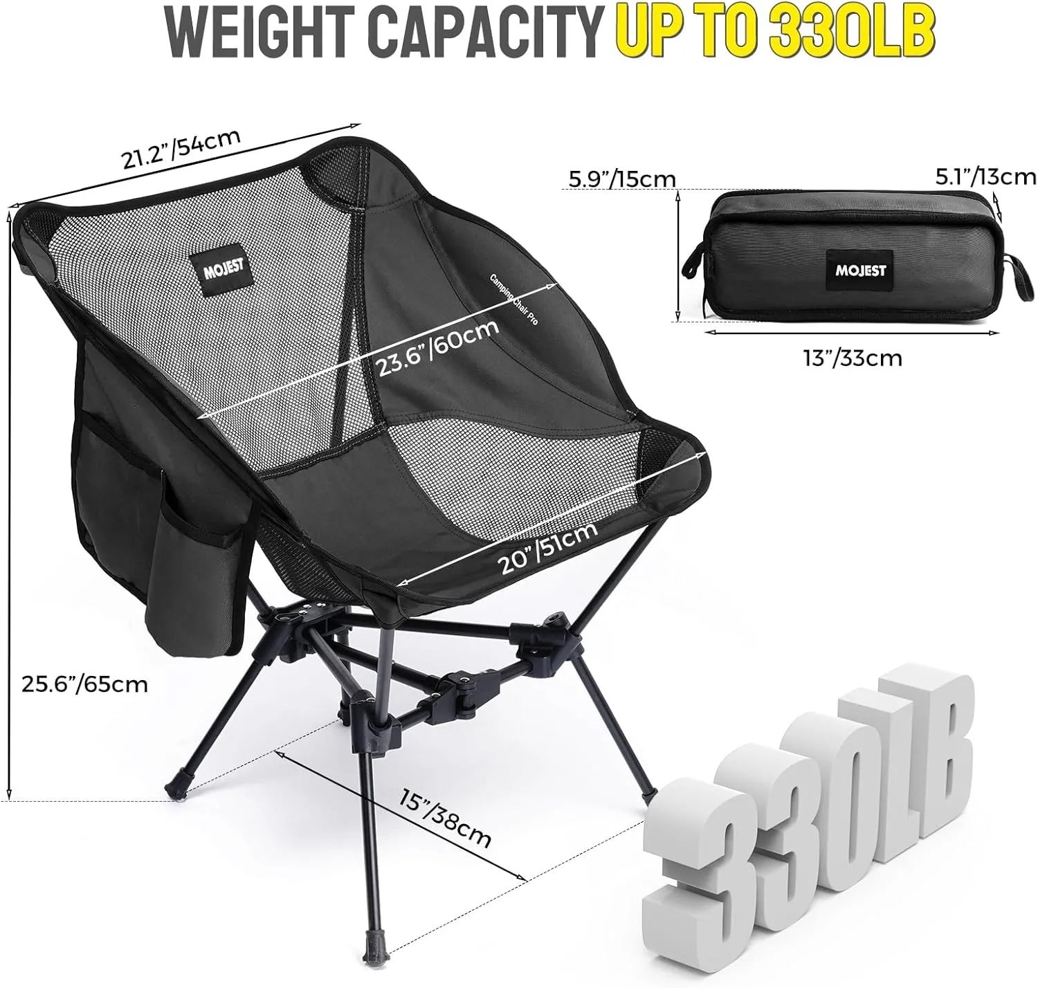 Portable Camping Chair – Compact Lightweight Folding Chair for Adults, Supports 330 lbs – Ideal for Backpacking Hiking, Fishing, Beach, Picnic & Lawn (2 Pack, Black)