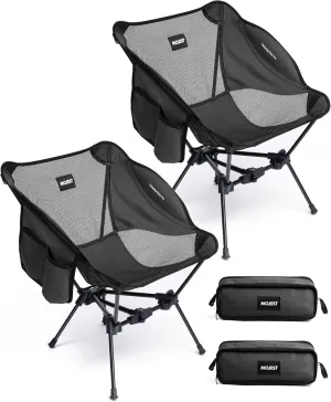 Portable Camping Chair – Compact Lightweight Folding Chair for Adults, Supports 330 lbs – Ideal for Backpacking Hiking, Fishing, Beach, Picnic & Lawn (2 Pack, Black)