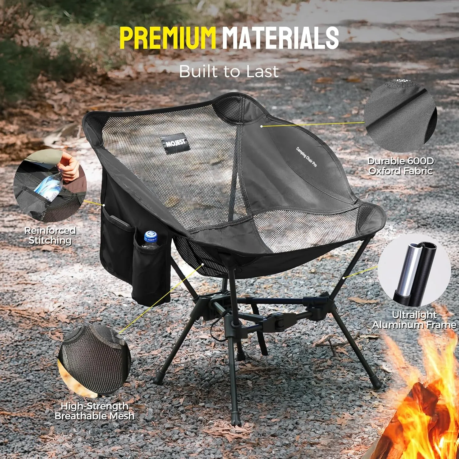 Portable Camping Chair – Compact Lightweight Folding Chair for Adults, Supports 330 lbs – Ideal for Backpacking Hiking, Fishing, Beach, Picnic & Lawn (2 Pack, Black)