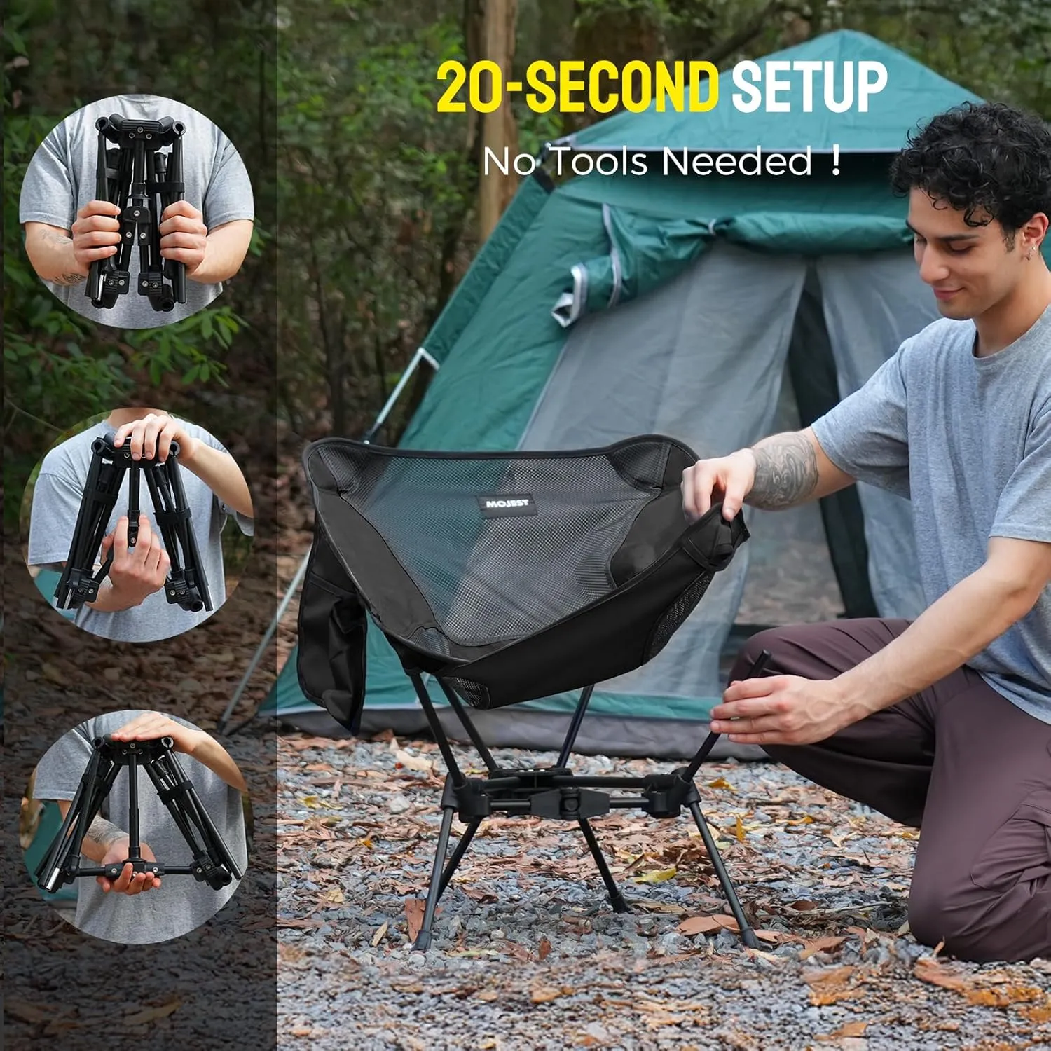 Portable Camping Chair – Compact Lightweight Folding Chair for Adults, Supports 330 lbs – Ideal for Backpacking Hiking, Fishing, Beach, Picnic & Lawn (2 Pack, Black)