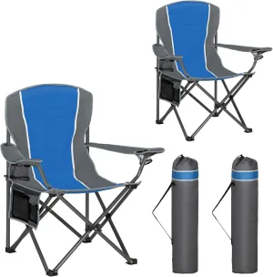 Portable Camping Chair, Heavy Duty Outdoor Folding Chair with Armrest, Foldable Camp Chair with Cup Holder for Camping, Support 350 LBS, Blue-Gray, 2 Pack