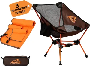 Portable Camping Chair with 3 Towels | Compact, Foldable & Sturdy - Lightweight Backpacking Chair for Camping, Hiking, Beach, Tailgates and More | 330 Lbs Capacity