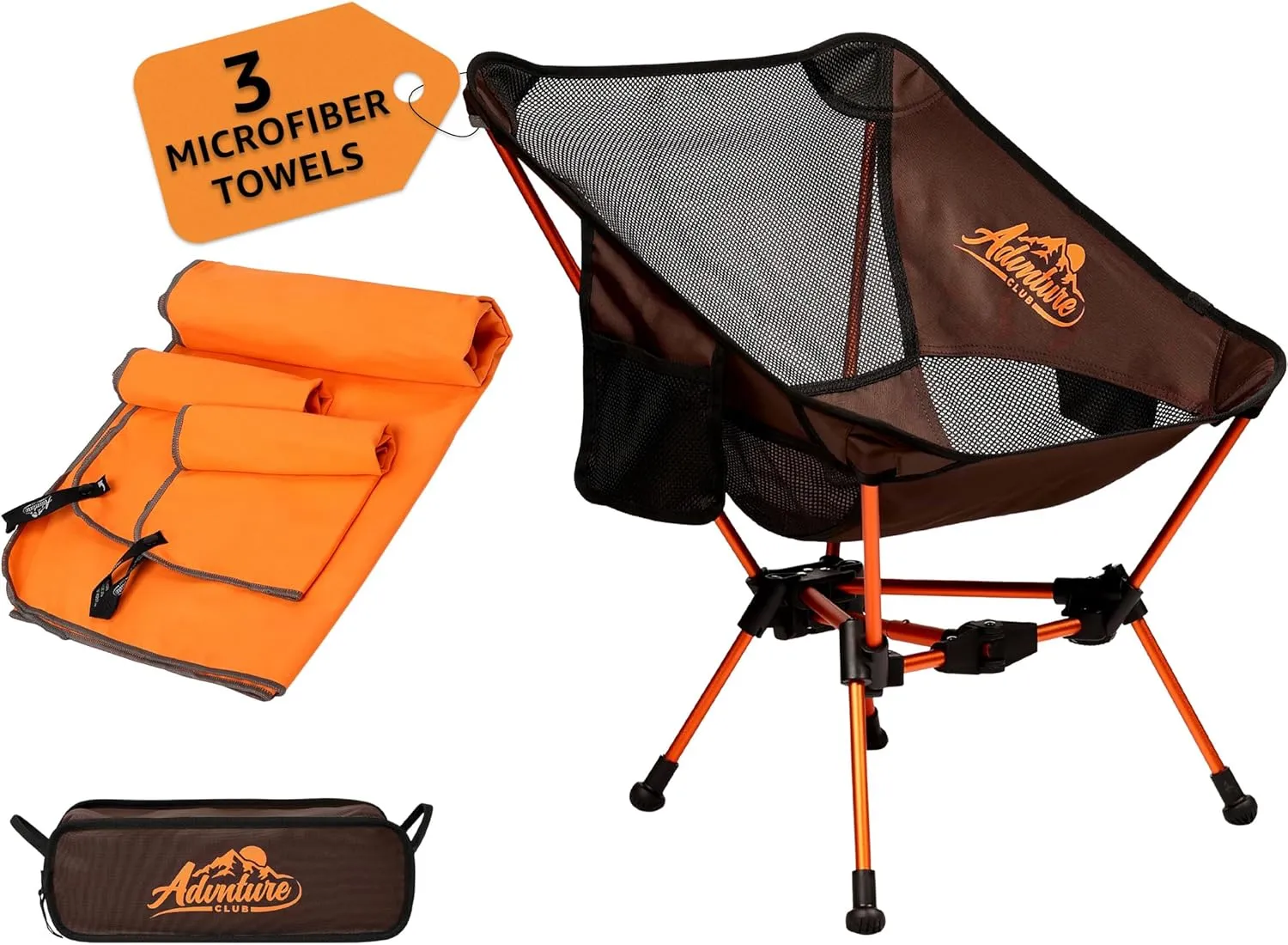 Portable Camping Chair with 3 Towels | Compact, Foldable & Sturdy - Lightweight Backpacking Chair for Camping, Hiking, Beach, Tailgates and More | 330 Lbs Capacity