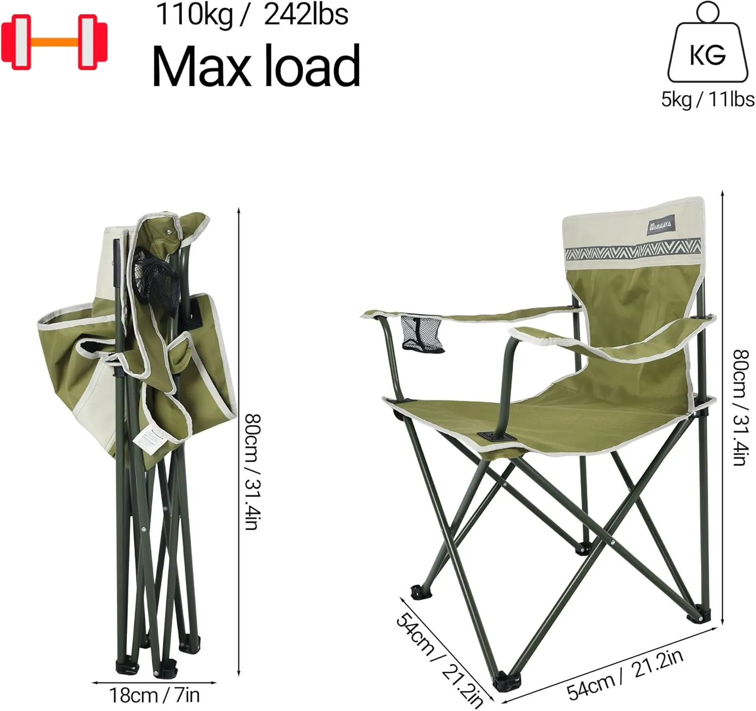 Portable Camping Chairs with Cup Holder and Back Pocket, Dark Moss Green Waterproof Oversized Camp Folding Chair for Outdoor Camping, Fishing, Hiking, Picnic, Beach (2 Packs Dark Moss Green)