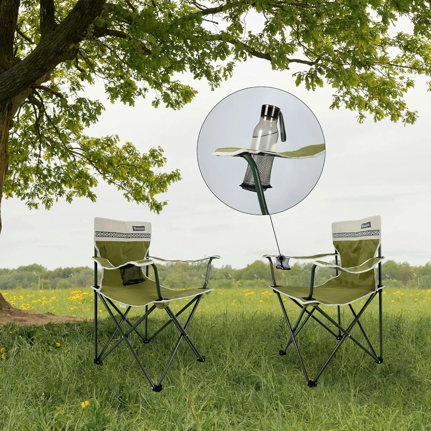 Portable Camping Chairs with Cup Holder and Back Pocket, Dark Moss Green Waterproof Oversized Camp Folding Chair for Outdoor Camping, Fishing, Hiking, Picnic, Beach (2 Packs Dark Moss Green)