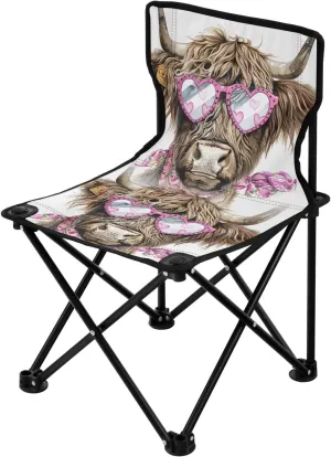 Portable Camping Folding Chairs Foldable Chair Small Highland Cow Cute Lightweight Backpacking Outdoor Outside Fishing