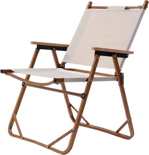 Portable Folding Camping Chair, Low Profile Beach Sea Lawn Lightweight Backpacking Chair with Side Pockets & Cool Mesh Backrest Compact Folding Chair for Camping Glamping (Beige)