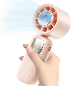 Portable Ice Cooling Handheld Fan – 4000mAh Rechargeable, Foldable Fan with LED Display, 3-in-1 Handheld/Neck/Desktop Use, 100-Speed Adjustable, Perfect for Outdoor, Travel, Work, Camping (Pink)