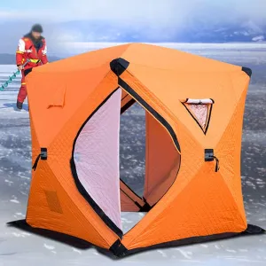 Portable Ice Fishing Shelter 3-4 People Quick-Open Winter Camping Tent Waterproofs Windproof Outdoor Cotton Warm Ice Fishing Tent