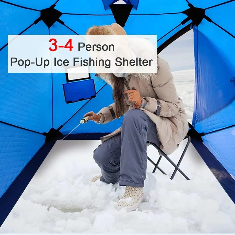 Portable Ice Fishing Shelter 3-4 People Quick-Open Winter Camping Tent Waterproofs Windproof Outdoor Cotton Warm Ice Fishing Tent