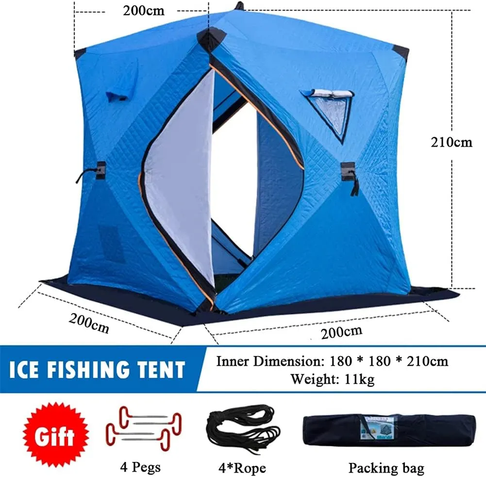 Portable Ice Fishing Shelter 3-4 People Quick-Open Winter Camping Tent Waterproofs Windproof Outdoor Cotton Warm Ice Fishing Tent