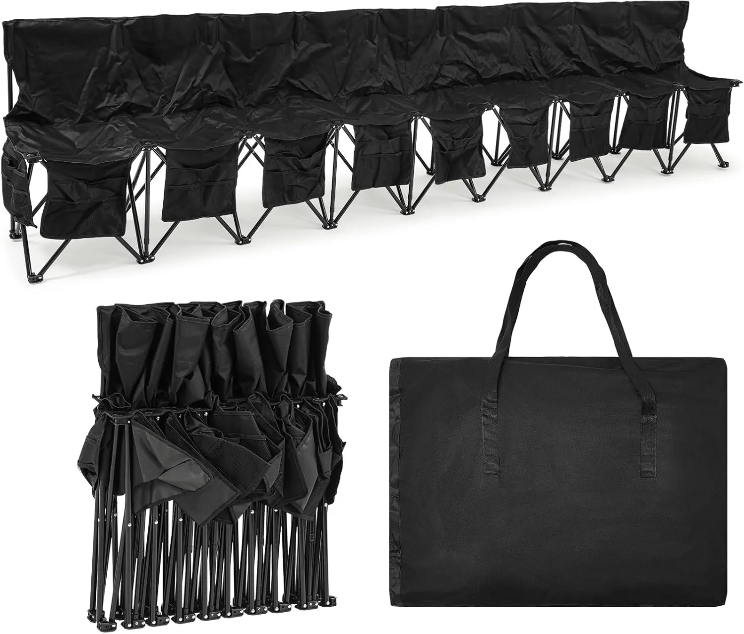 Portable Soccer Bench Chairs Foldable Team Sports Bench with Pockets and Carrying Bag for Sports Team Camping Soccer Basketball Football Practice Games
