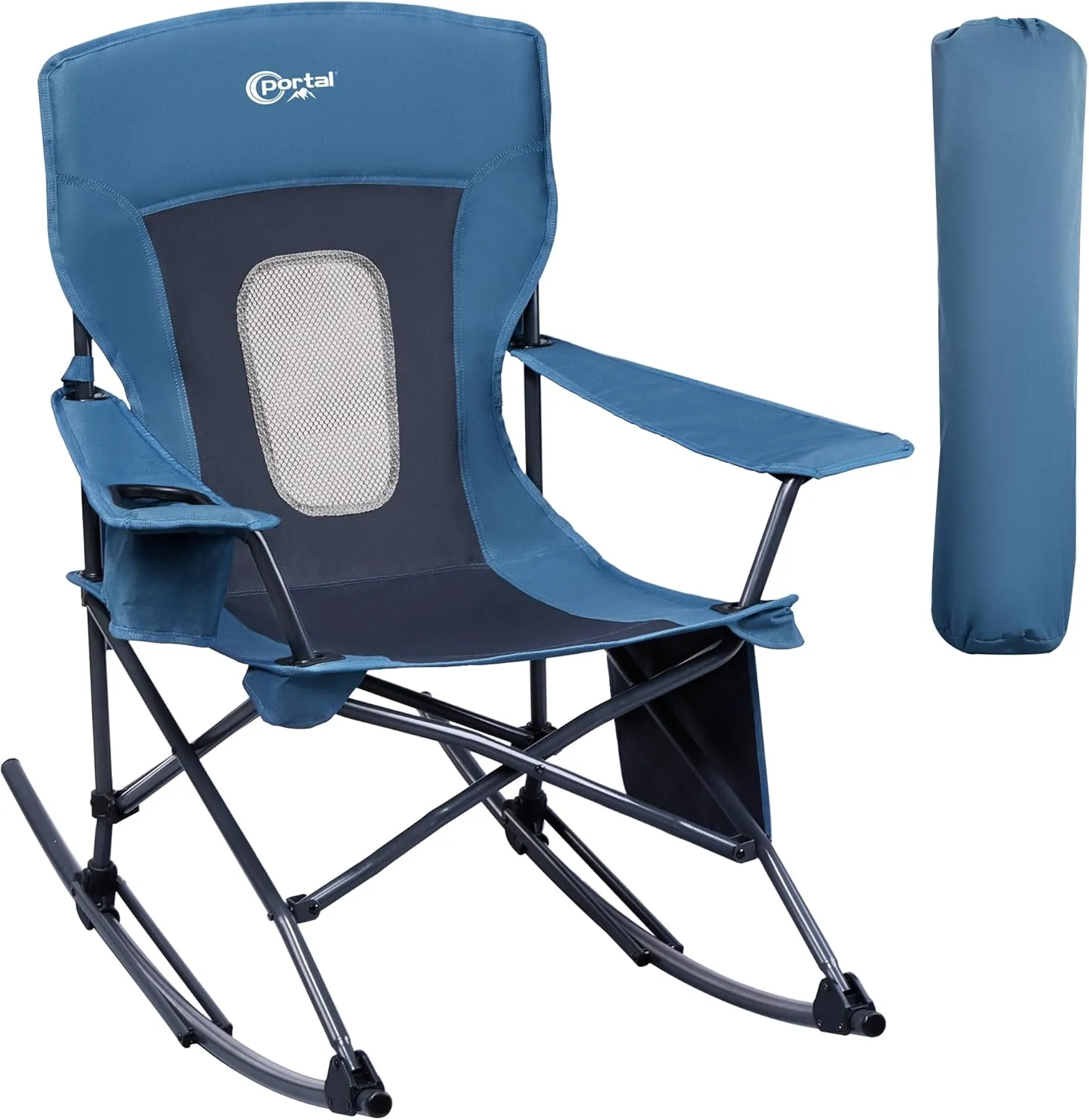 PORTAL Folding Camping Rocking Chair Portable Outdoor Rocker High Back Cup Holder Side Pocket Carry Bag Included, Support 300 lbs