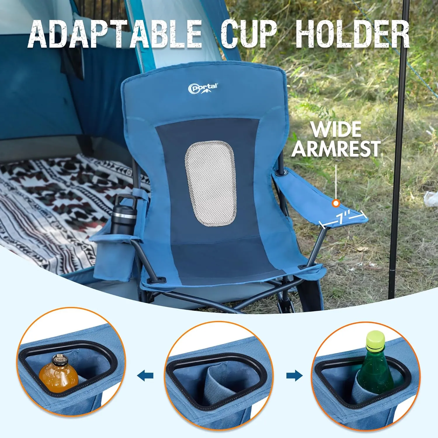 PORTAL Folding Camping Rocking Chair Portable Outdoor Rocker High Back Cup Holder Side Pocket Carry Bag Included, Support 300 lbs