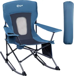 PORTAL Folding Camping Rocking Chair Portable Outdoor Rocker High Back Cup Holder Side Pocket Carry Bag Included, Support 300 lbs