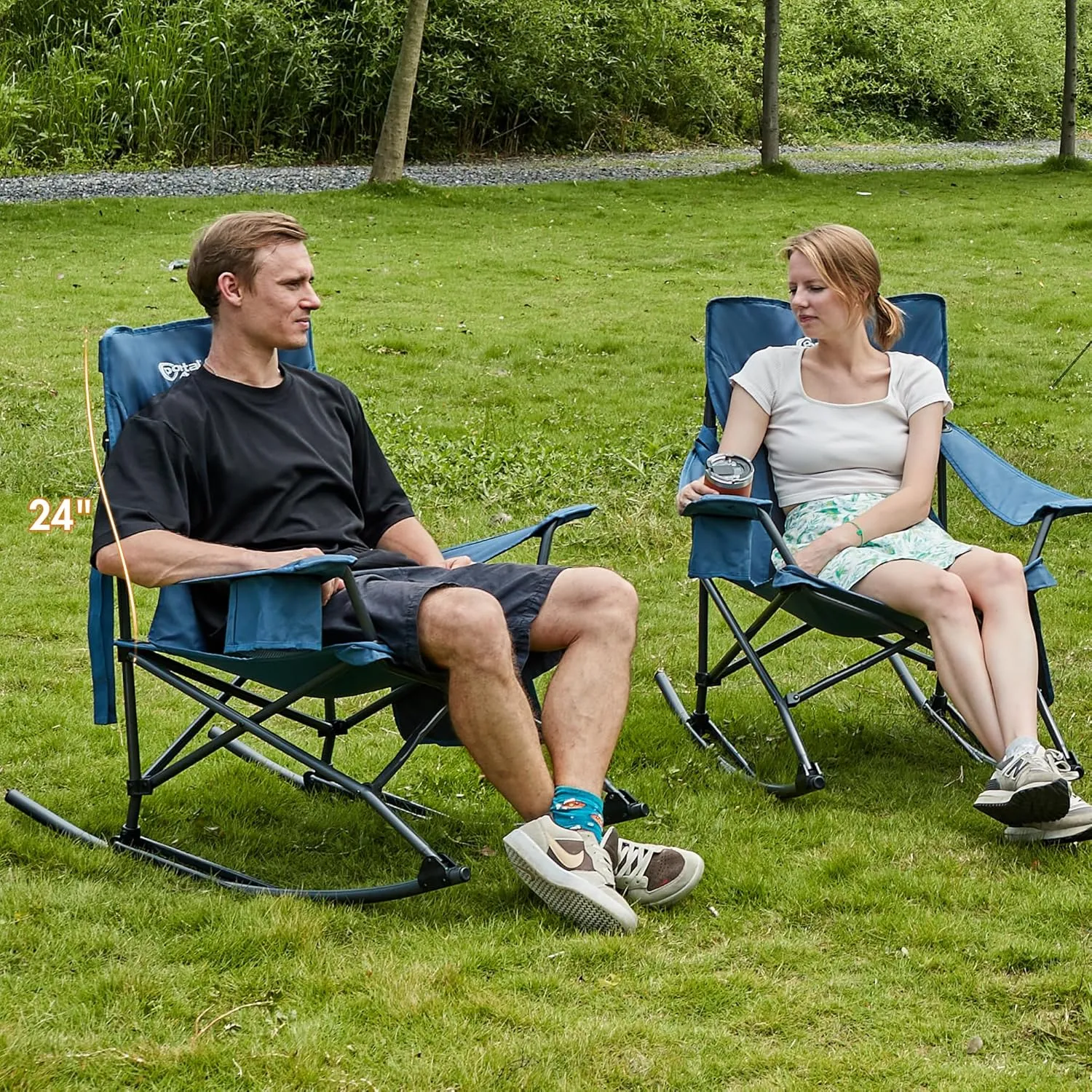 PORTAL Folding Camping Rocking Chair Portable Outdoor Rocker High Back Cup Holder Side Pocket Carry Bag Included, Support 300 lbs