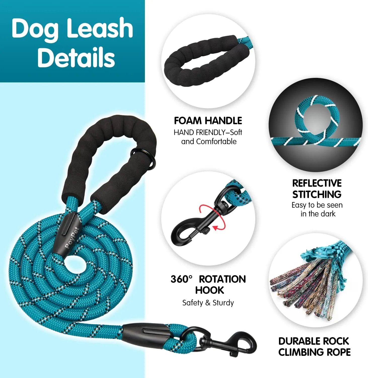 PoyPet No Pull Dog Harness and 5 Feet Leash Set, Release on Neck Reflective Adjustable Pet Vest, Front & Back 2 D-Ring and Soft Padded Pet Harness with Handle for Small to Large Dogs(Tumalo Teal,S)