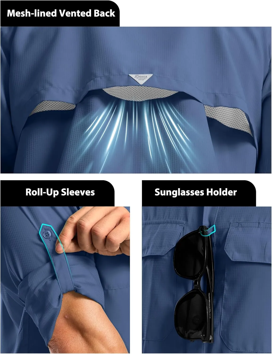 Pudolla Men's Sun Protection Fishing Shirt Lightweight Long Sleeve UPF 50  Hiking Shirt for Men Outdoor Travel with Pockets