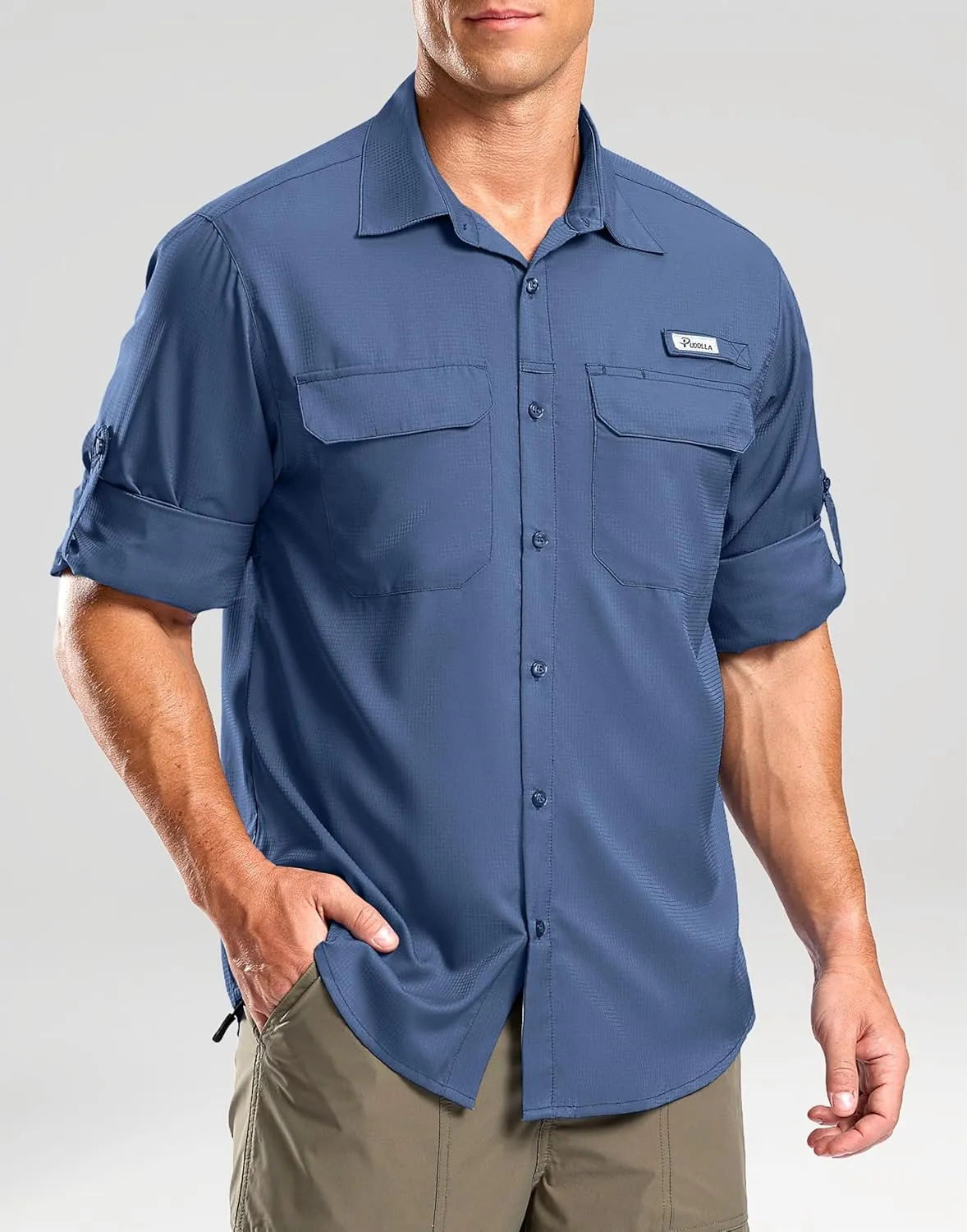 Pudolla Men's Sun Protection Fishing Shirt Lightweight Long Sleeve UPF 50  Hiking Shirt for Men Outdoor Travel with Pockets