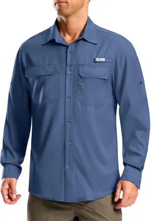 Pudolla Men's Sun Protection Fishing Shirt Lightweight Long Sleeve UPF 50  Hiking Shirt for Men Outdoor Travel with Pockets
