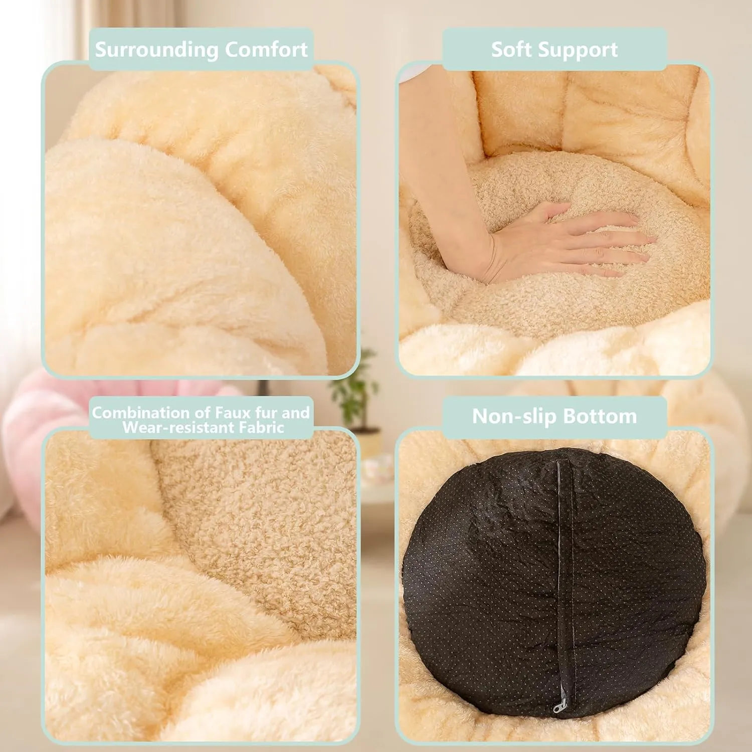 Pumpkin Bean Bag Sofa Chair for Adult, Beanbag Couch with Filler for Reading and Relaxation, Comfy and Lazy Sofa for Dorm, Apartment, Living Room and Bedroom, Ivory
