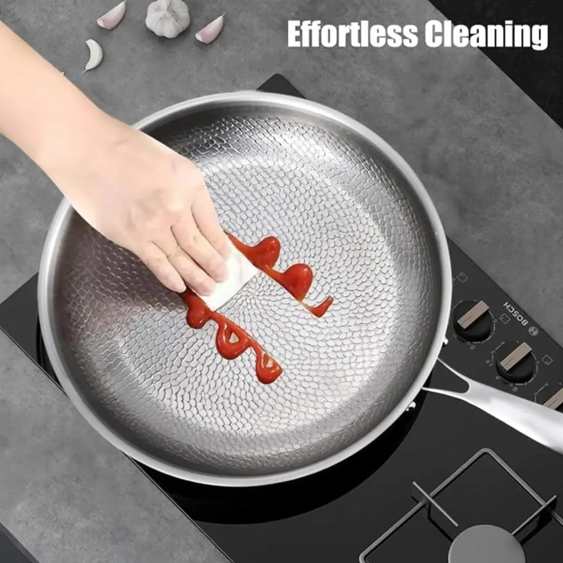 Pure Titanium Hammered Pan Pro with Lid, 10.23/11.02/11.81 Inch Siraat Pure Titanium Pan Hammered Pattern, Non Stick Frying Pans for Cooking, Scratch-Resistant, Even Heating (10.23inch with Lid)