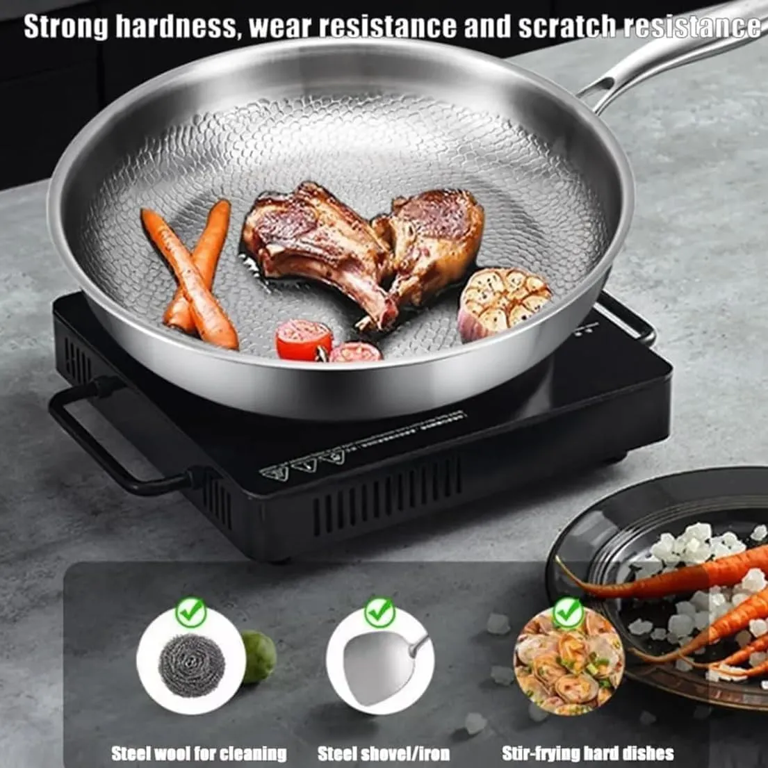 Pure Titanium Hammered Pan Pro with Lid, 10.23/11.02/11.81 Inch Siraat Pure Titanium Pan Hammered Pattern, Non Stick Frying Pans for Cooking, Scratch-Resistant, Even Heating (10.23inch with Lid)