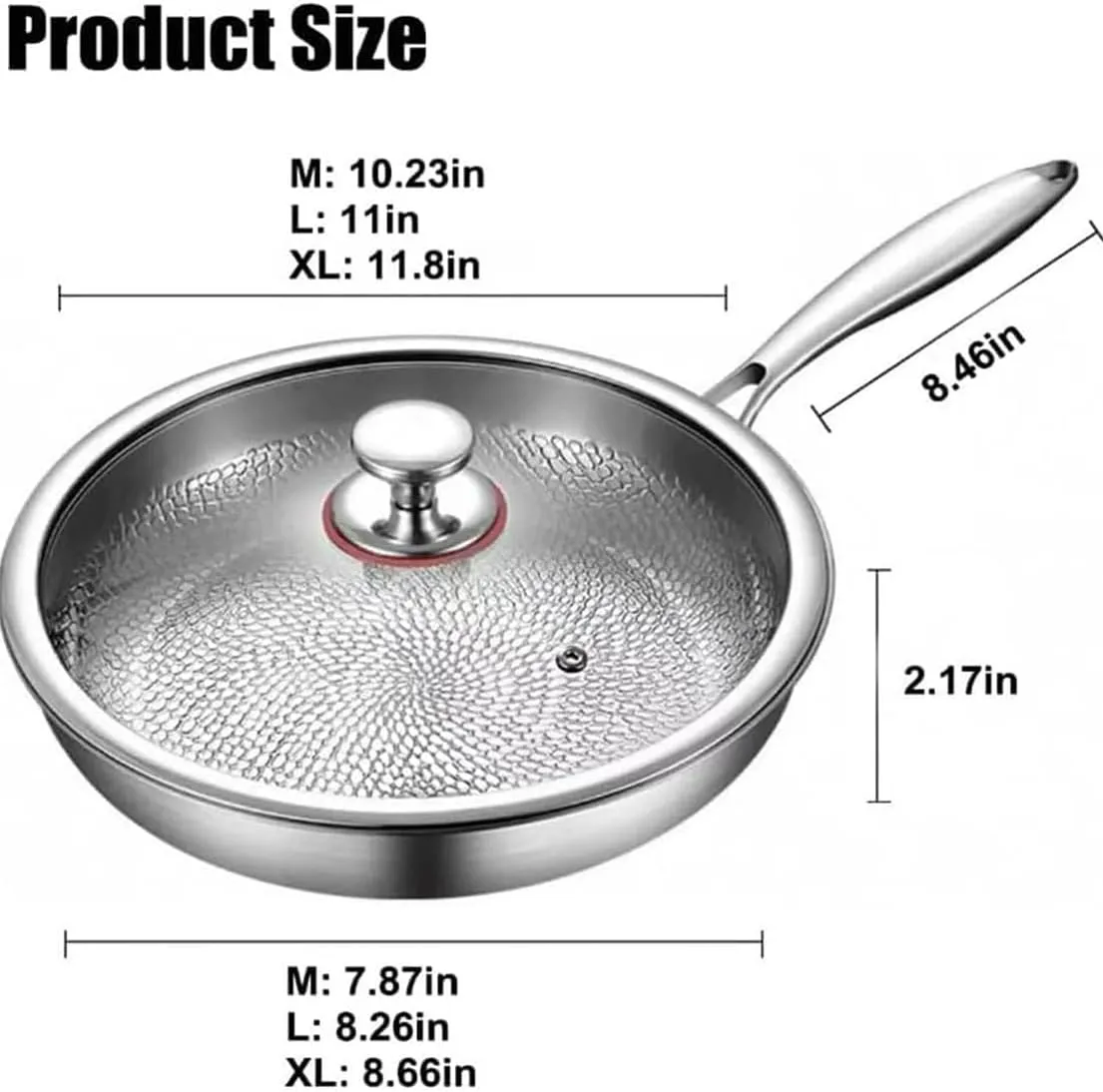 Pure Titanium Hammered Pan Pro with Lid, 10.23/11.02/11.81 Inch Siraat Pure Titanium Pan Hammered Pattern, Non Stick Frying Pans for Cooking, Scratch-Resistant, Even Heating (10.23inch with Lid)