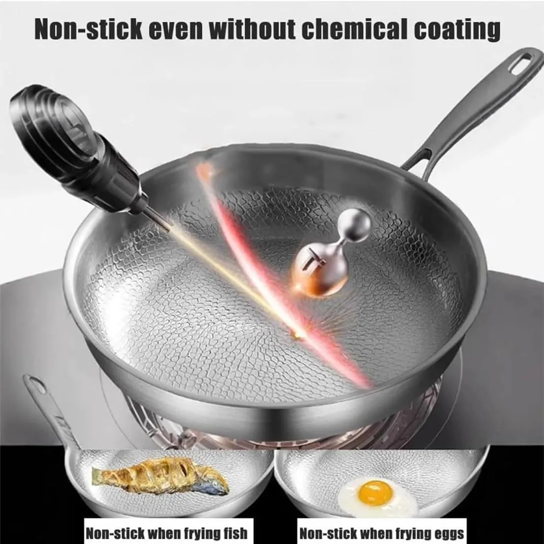 Pure Titanium Hammered Pan Pro with Lid, 10.23/11.02/11.81 Inch Siraat Pure Titanium Pan Hammered Pattern, Non Stick Frying Pans for Cooking, Scratch-Resistant, Even Heating (10.23inch with Lid)