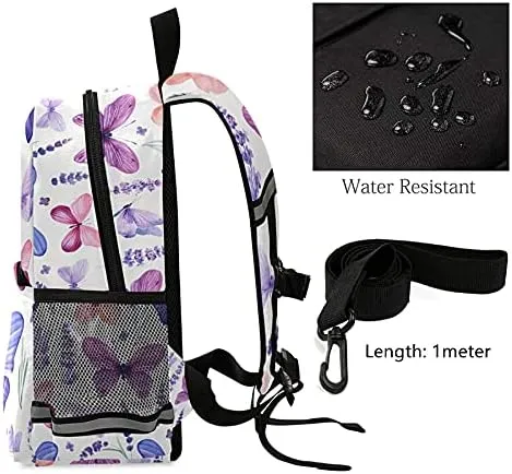 QUGRL Lavender Flowers Butterflies Toddler Backpack Kids Purple Floral Watercolor Kindergarten Schoolbag Preschool Nursery Travel Bag with Safety Leash Harness for Baby Boys Girls 3-8 Years