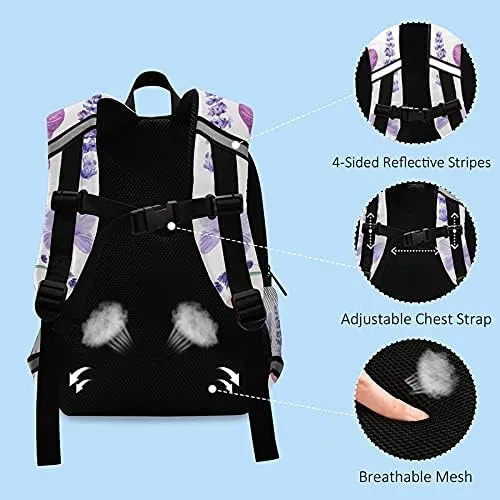 QUGRL Lavender Flowers Butterflies Toddler Backpack Kids Purple Floral Watercolor Kindergarten Schoolbag Preschool Nursery Travel Bag with Safety Leash Harness for Baby Boys Girls 3-8 Years