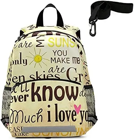 QUGRL Vintage Sunflowers Song Toddler Backpack Kids You Are My Sunshine Kindergarten Schoolbag Preschool Nursery Travel Bag with Safety Leash Harness for Baby Boys Girls 3-8 Years