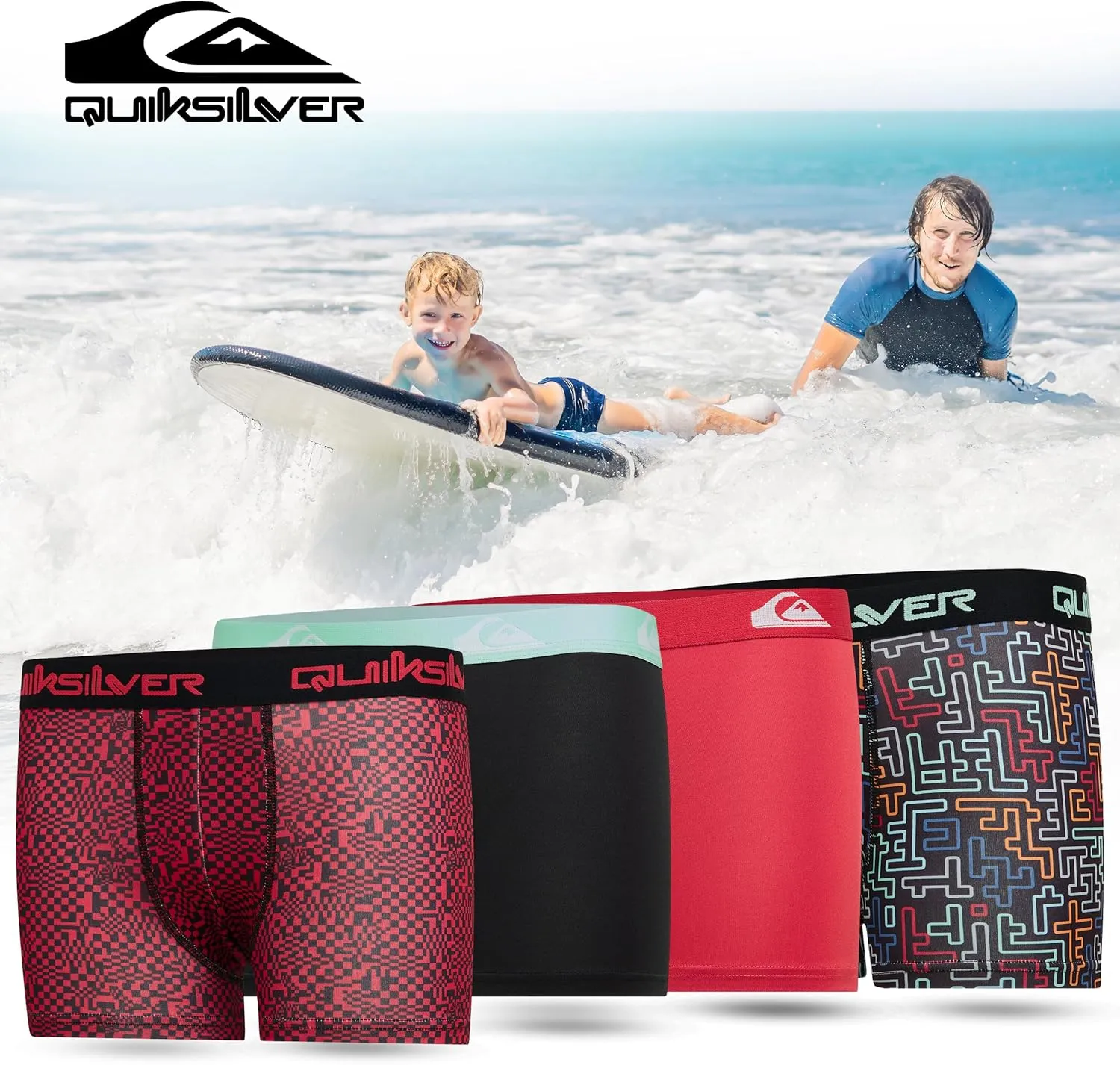 Quiksilver Boys Underwear 4 Pack Boxer Briefs for Boys 6-18 Durable Stretch Breathable Moisture Wicking