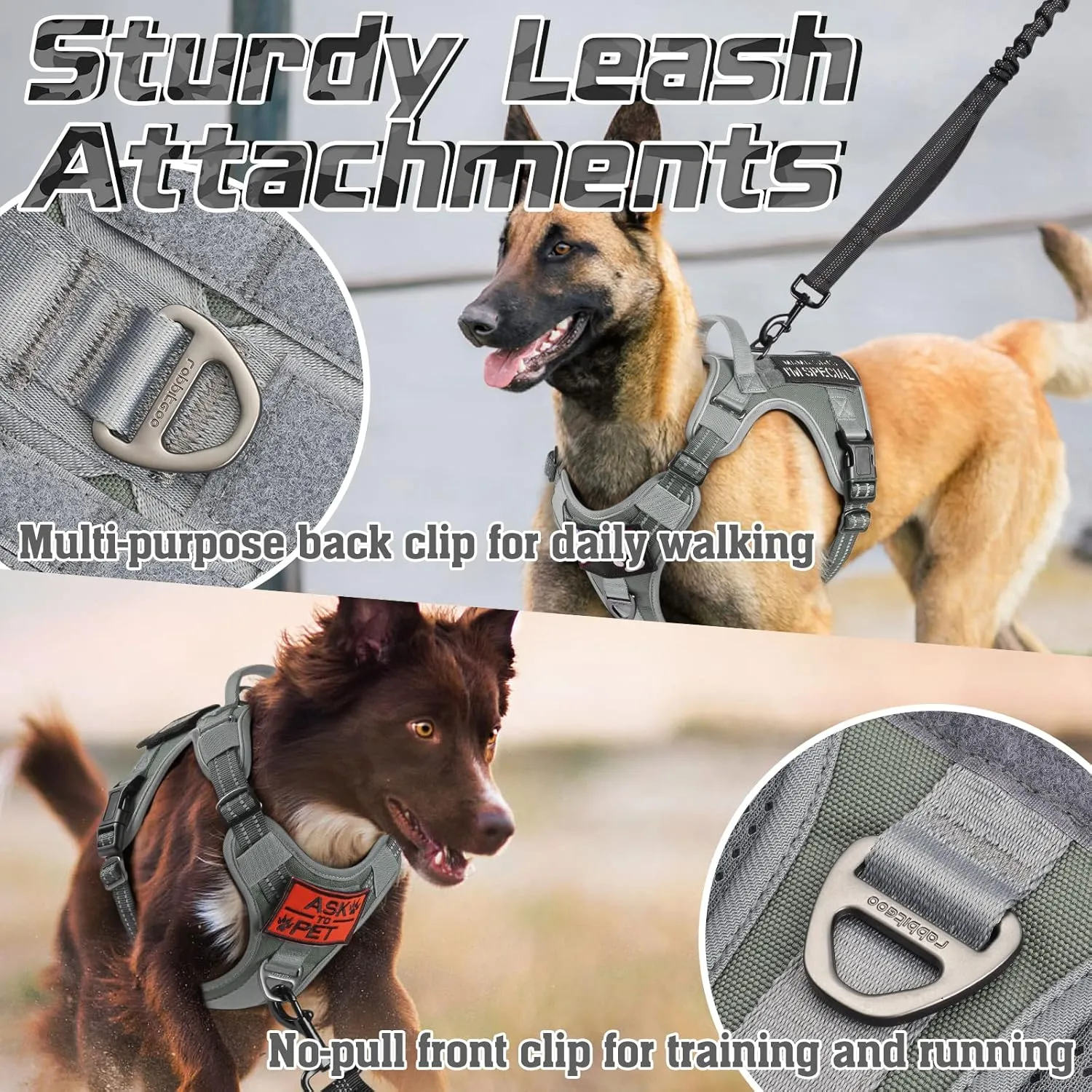 rabbitgoo Tactical Dog Harness Medium Sized Dog, No Pull Military Service Vest with Handle & Molle, Easy Control for Training Walking, Adjustable Reflective Straps, Dark Grey, M