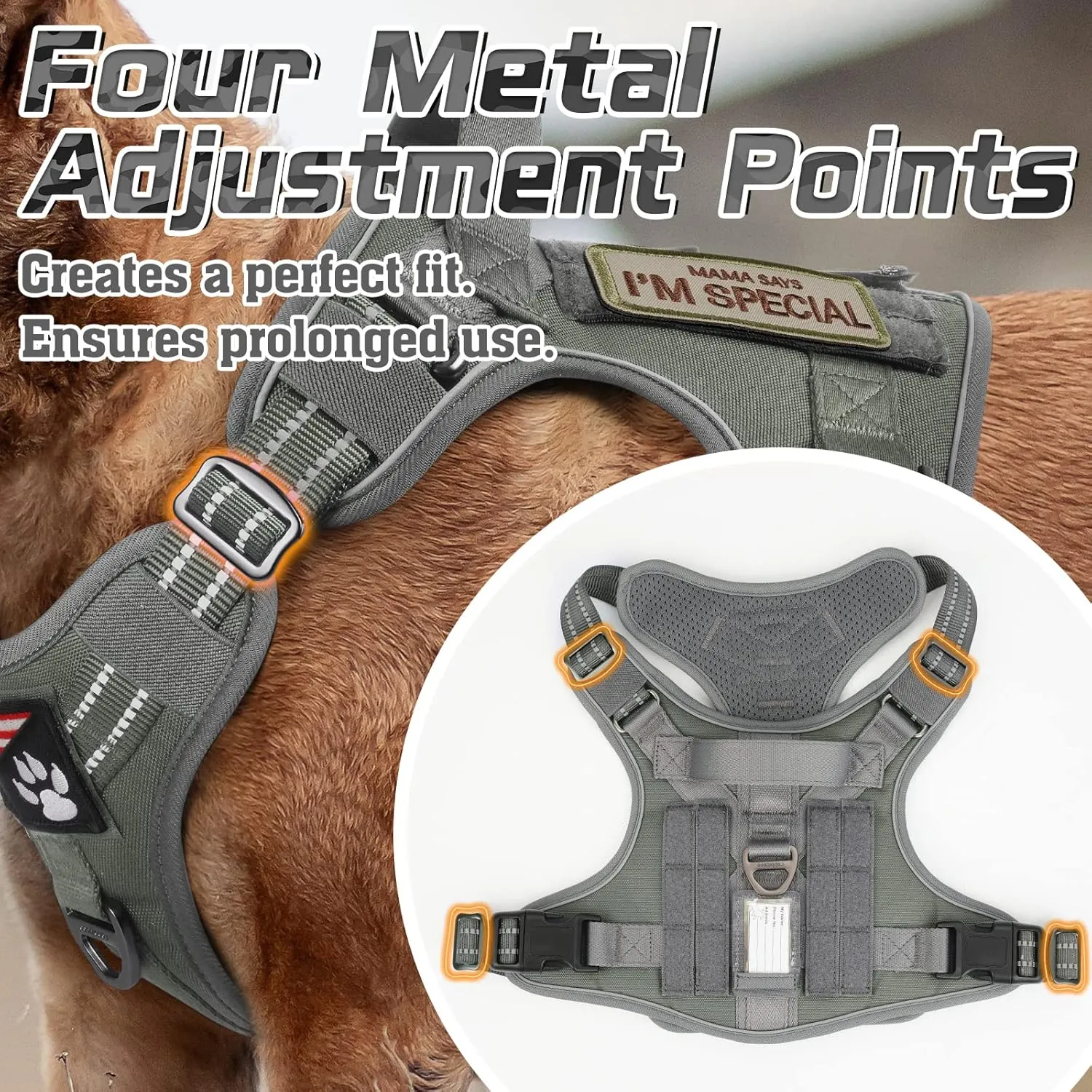 rabbitgoo Tactical Dog Harness Medium Sized Dog, No Pull Military Service Vest with Handle & Molle, Easy Control for Training Walking, Adjustable Reflective Straps, Dark Grey, M