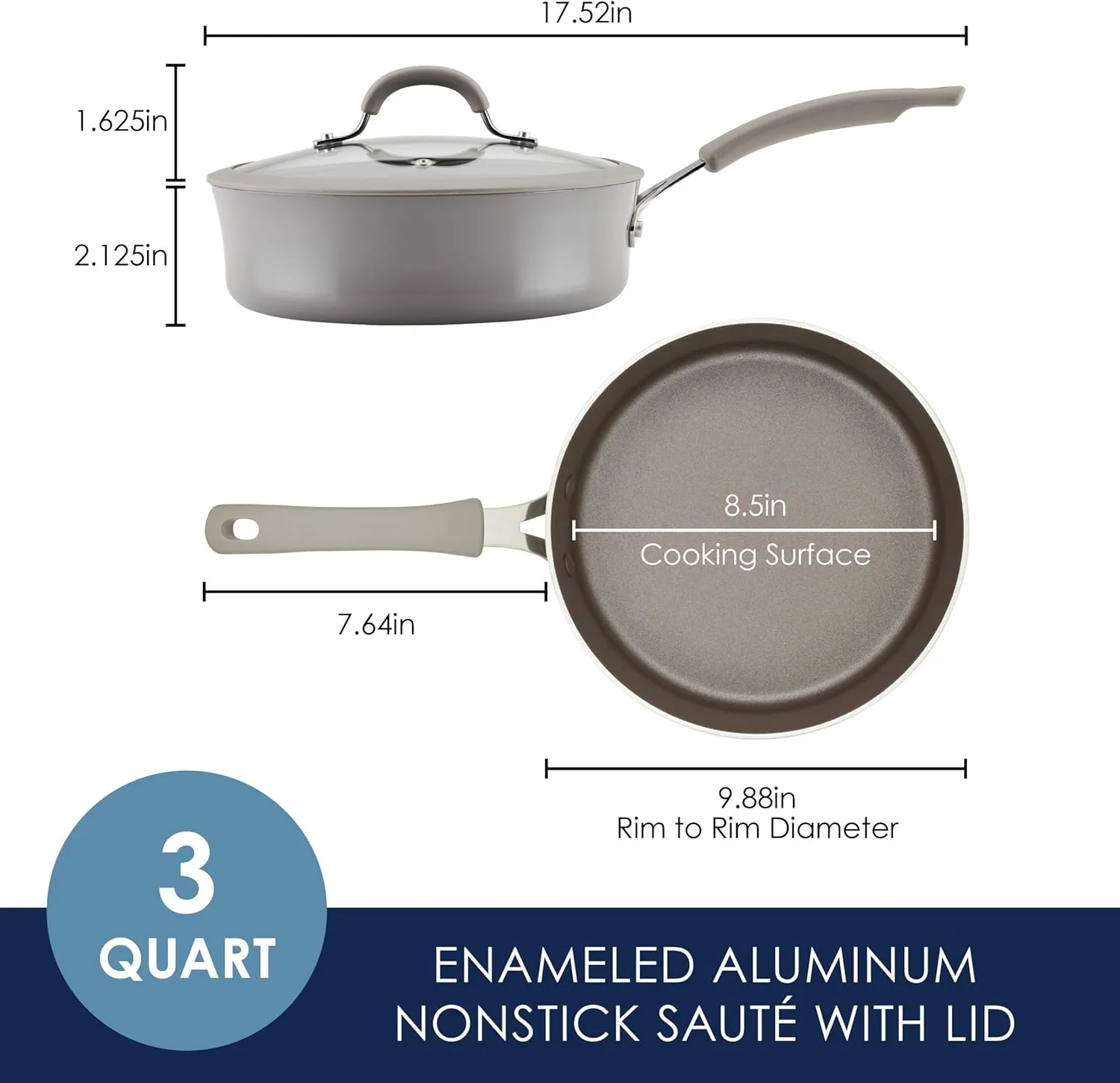 Rachael Ray Cook   Create Nonstick Sauté Pan with Lid, 3 Quart, Gray