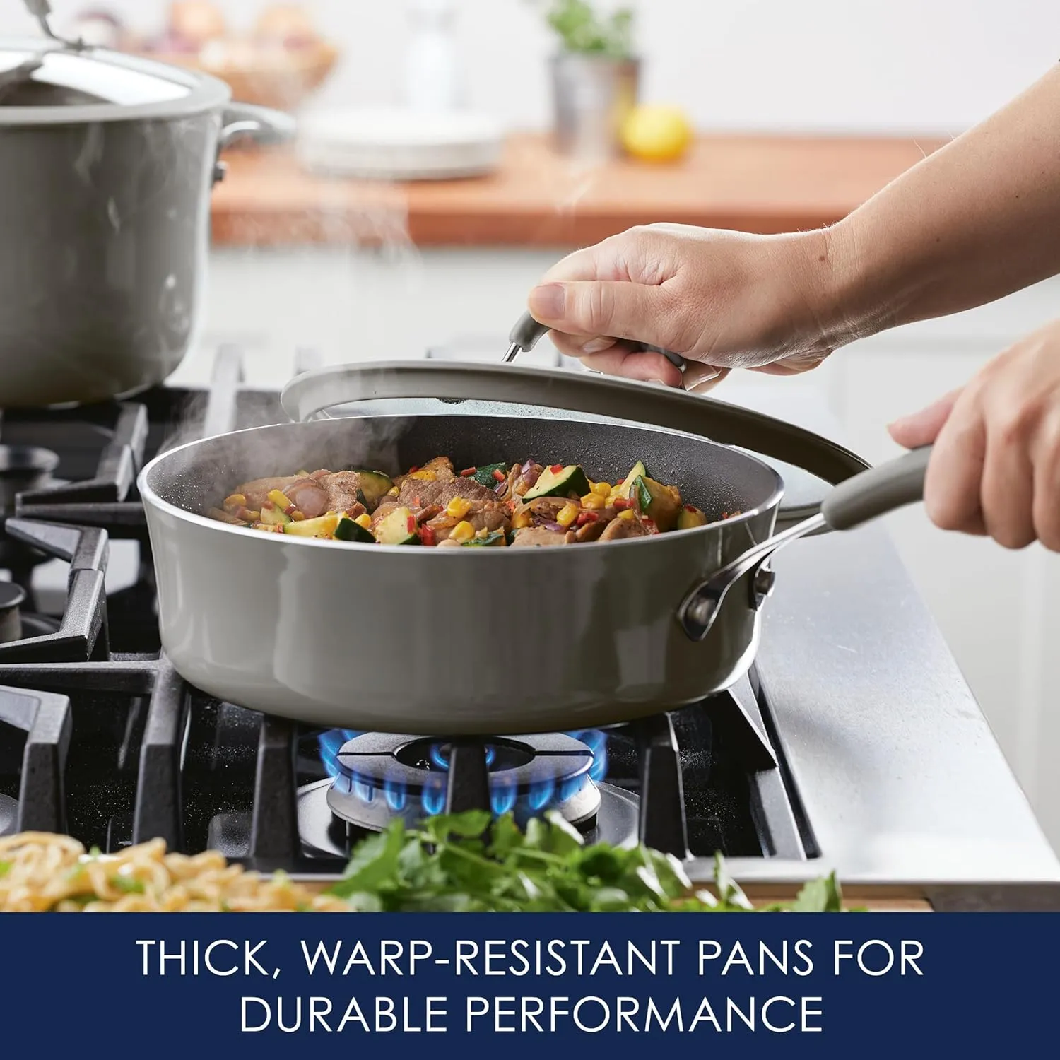 Rachael Ray Cook   Create Nonstick Sauté Pan with Lid, 3 Quart, Gray