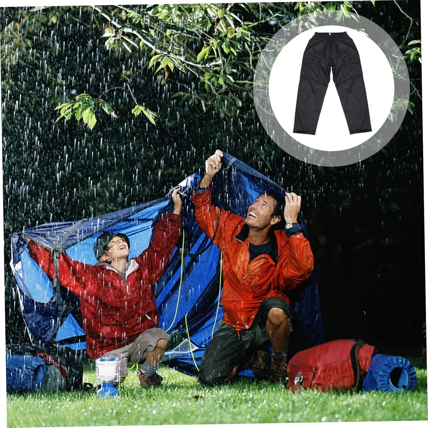 Rain-Proof Pants Waterproof Breathable Double-Layered Lightweight Elastic Waistband Comfortable for Activities Black