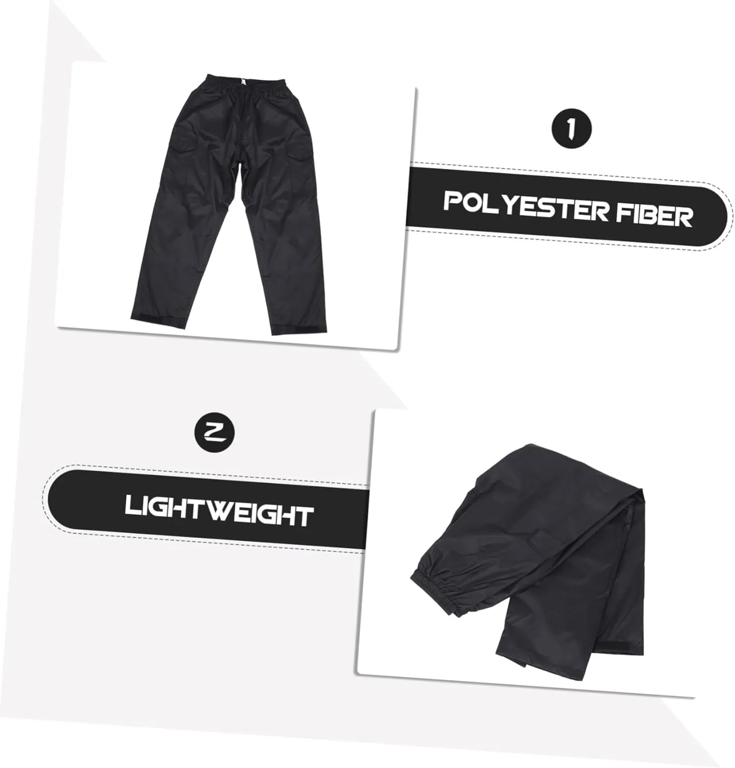 Rain-Proof Pants Waterproof Breathable Double-Layered Lightweight Elastic Waistband Comfortable for Activities Black