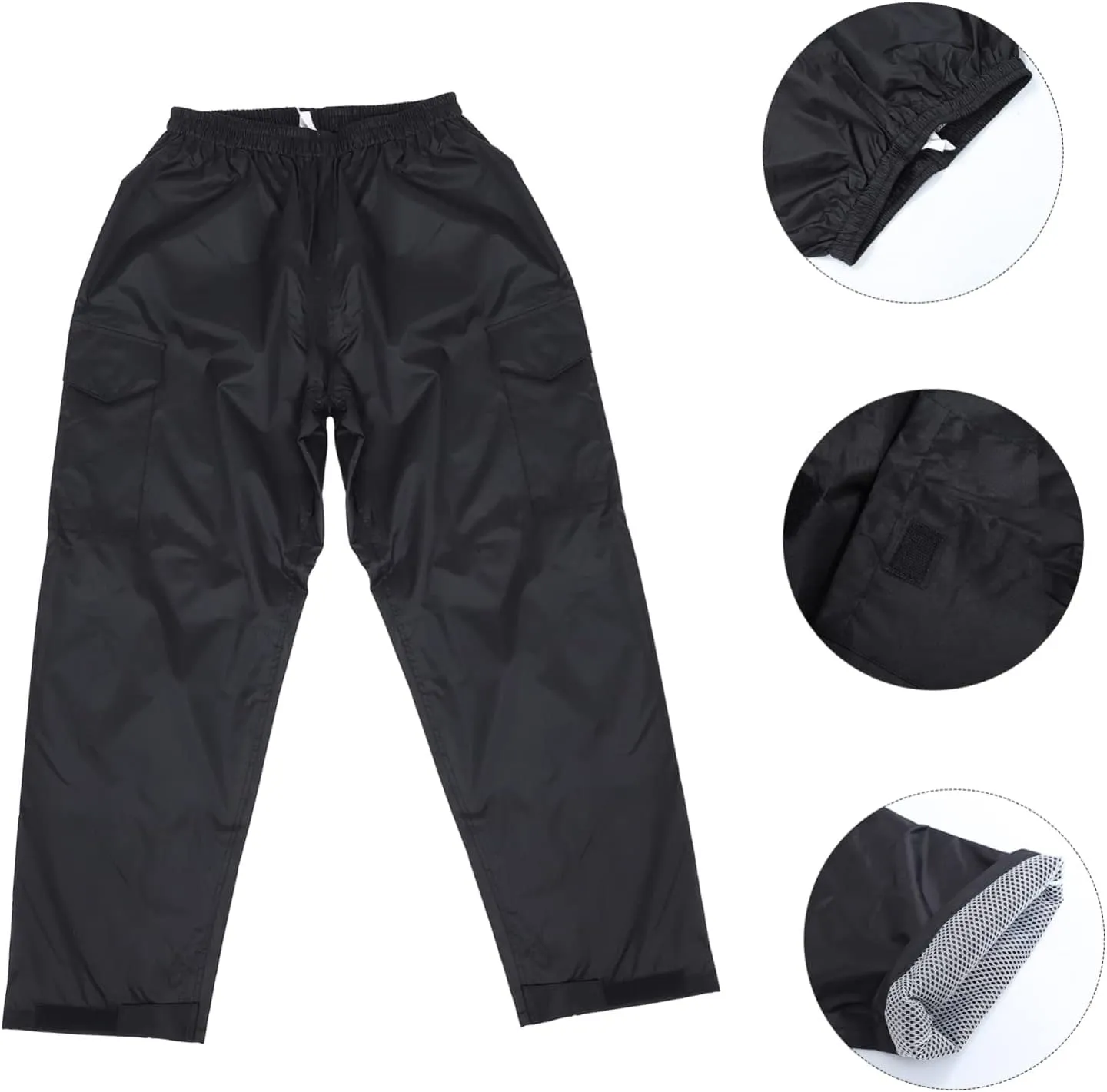 Rain-Proof Pants Waterproof Breathable Double-Layered Lightweight Elastic Waistband Comfortable for Activities Black