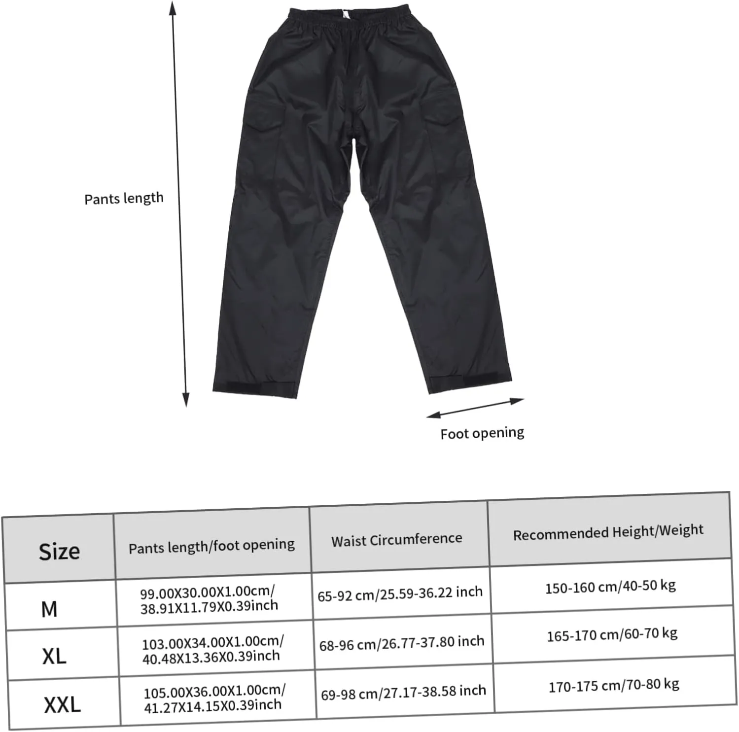 Rain-Proof Pants Waterproof Breathable Double-Layered Lightweight Elastic Waistband Comfortable for Activities Black