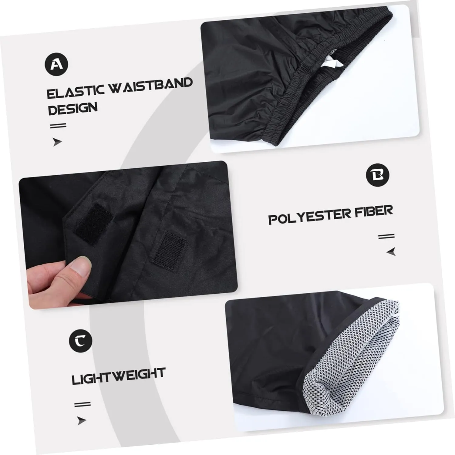 Rain-Proof Pants Waterproof Breathable Double-Layered Lightweight Elastic Waistband Comfortable for Activities Black