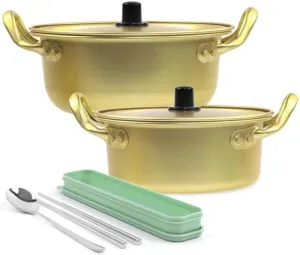 Ramen Pot with Lid,2 Pack Korea Style Noodle Pot, Stovetop Ramen Cooker,Stovetop Safe, Nonstick & Easy Clean Ramyun Pot with Handles Ideal for Soup, Instant Noodles, Stir Fry & Asian Dishes,2 Size
