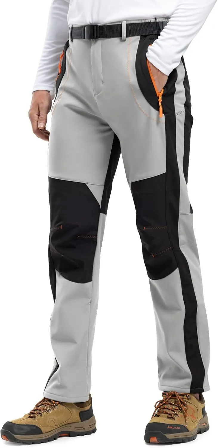 Rdruko Men's Snow Ski Pants Waterproof Insulated Winter Outdoor Snowboard Hiking Fleece Pants with Belt