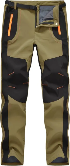 Rdruko Men's Snow Ski Pants Waterproof Insulated Winter Outdoor Snowboard Hiking Fleece Pants with Belt